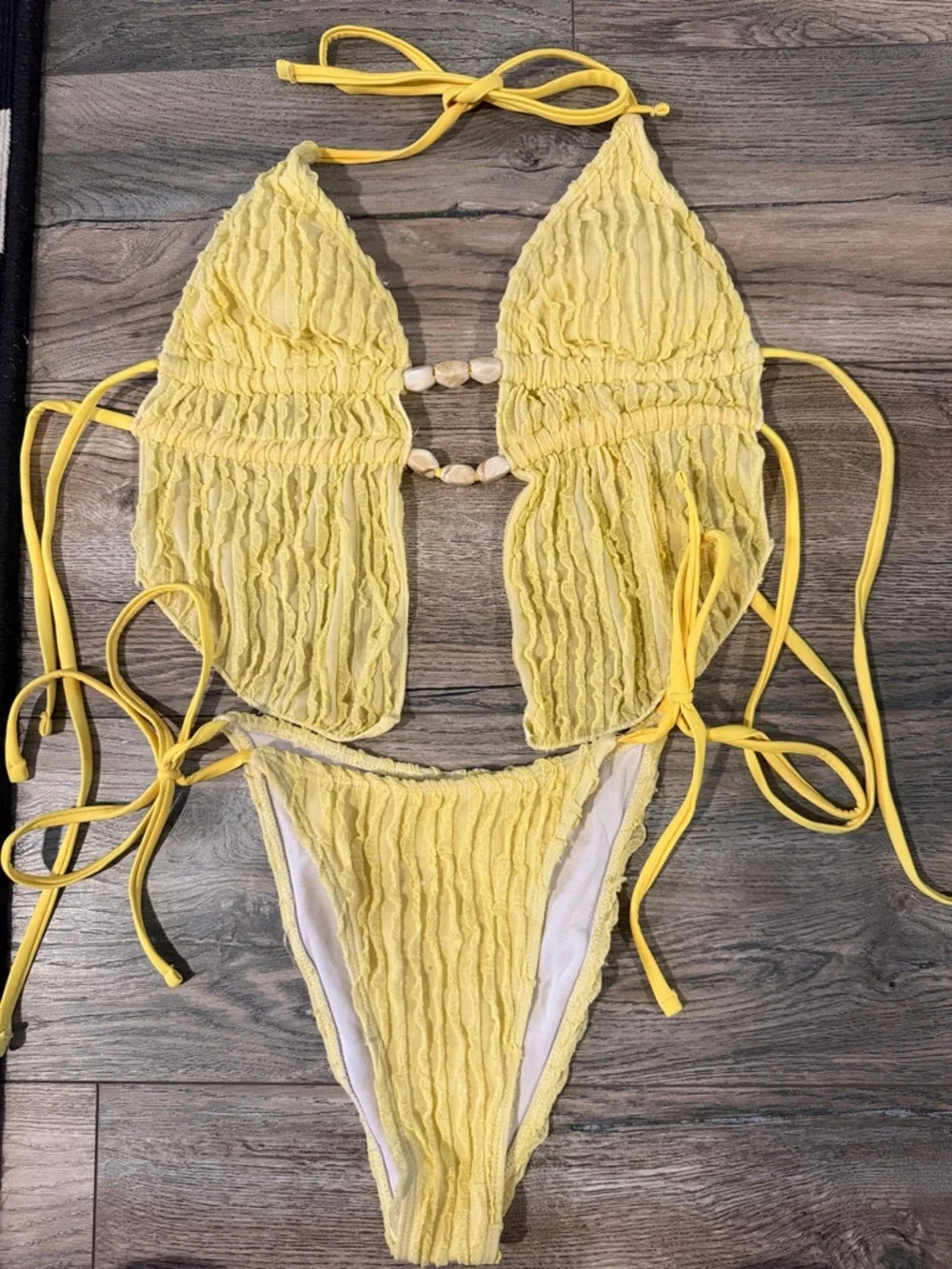Yellow Ribbed Two-Piece Bikini Set - Picture 4 of 10